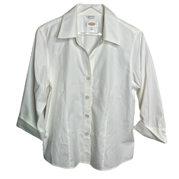 Talbots White/ Cream Wrinkle Resistant Button Down 3 Quarter inch Sleeve Top - Picture 1 of 6